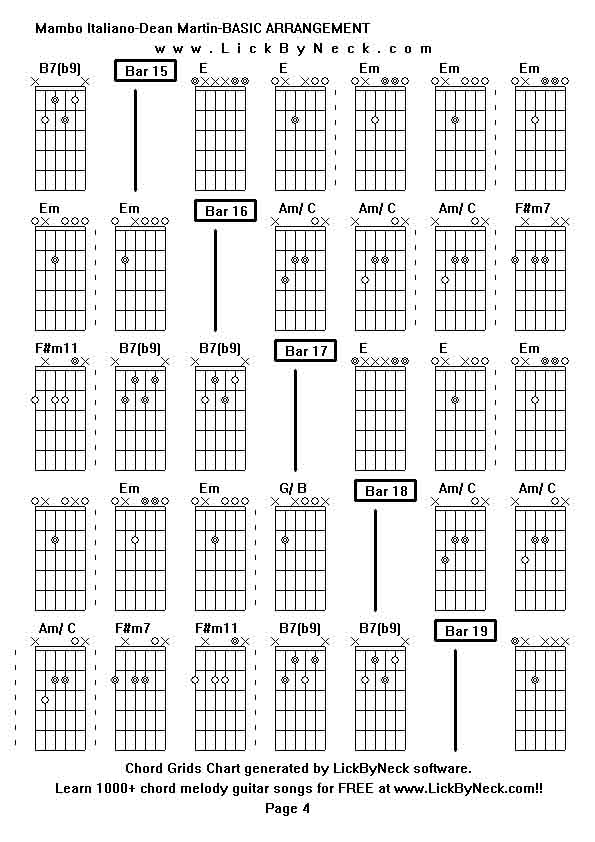 Chord Grids Chart of chord melody fingerstyle guitar song-Mambo Italiano-Dean Martin-BASIC ARRANGEMENT,generated by LickByNeck software.